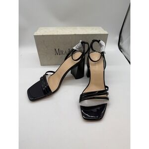Mira Azzurra sz 9 Black Patent Leather Strappy Block Heel Sandals Square Toe